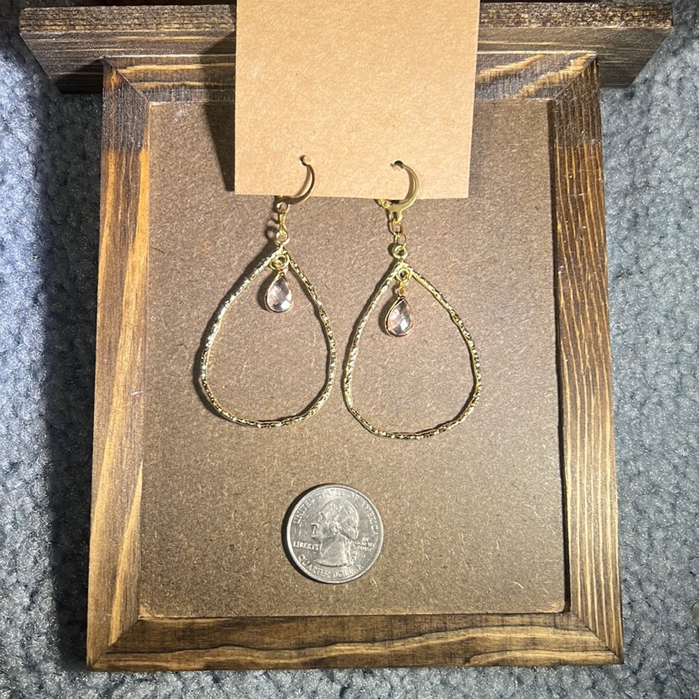 Tear drop hoop with clear crystal pendant earrings